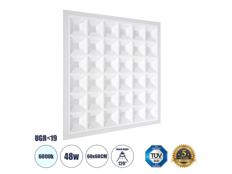 GLOBOSTAR® ZEUS 60968 Χωνευτό Panel Οροφής 60x60 με Anti Glare Reflector LED 48W 7440lm 120° CRI≥85Ra UGR<19 AC 220-240V IP20 Ψυχρό Λευκό 6000K - Lumileds SMD Chip & TÜV SÜD Driver - Λευκό Γαλακτερό - Μ60 x Π60 x Υ3.3cm / Q56 x 56cm - 5 Χρόνια Εγγύηση