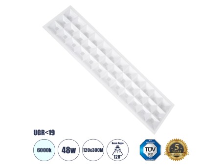 GLOBOSTAR® ZEUS 60971 Χωνευτό Panel Οροφής 120x30 με Anti Glare Reflector LED 48W 7440lm 120° CRI≥85Ra UGR<19 AC 220-240V IP44 Ψυχρό Λευκό 6000K - Lumileds SMD Chip & TÜV SÜD Driver - Λευκό Γαλακτερό - Μ120 x Π30 x Υ3.3cm / Q116 x 26cm - 5 Χρόνια Εγγύηση