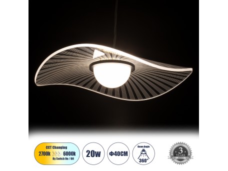 GLOBOSTAR® ACRYLICA 60974 Μοντέρνο Κρεμαστό Φωτιστικό Οροφής LED 20W 2240lm 360° AC 220-240V IP20 Ρυθμιζόμενο Λευκό CCT με On/Off 2700K/4500K/6000K - Lumileds SMD Chip - Διάφανο & Μαύρο Ματ - Μ40 x Π40 x Υ6.5cm - 3 Χρόνια Εγγύηση