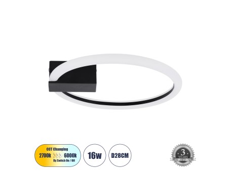 GLOBOSTAR® CINDERELLA 60976 Μοντέρνο Φωτιστικό Οροφής LED 16W 1792lm 360° AC 220-240V IP20 Ρυθμιζόμενο Λευκό CCT με On/Off 2700K/4500K/6000K - Lumileds SMD Chip - Μαύρο Ματ - Μ28.5 x Π28.5 x Υ5cm - 3 Χρόνια Εγγύηση