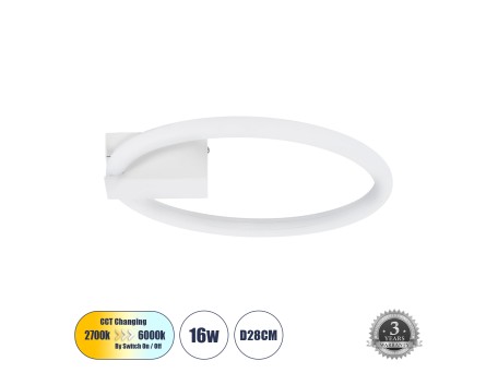 GLOBOSTAR® CINDERELLA 60977 Μοντέρνο Φωτιστικό Οροφής LED 16W 1792lm 360° AC 220-240V IP20 Ρυθμιζόμενο Λευκό CCT με On/Off 2700K/4500K/6000K - Lumileds SMD Chip - Λευκό Ματ - Μ28.5 x Π28.5 x Υ5cm - 3 Χρόνια Εγγύηση