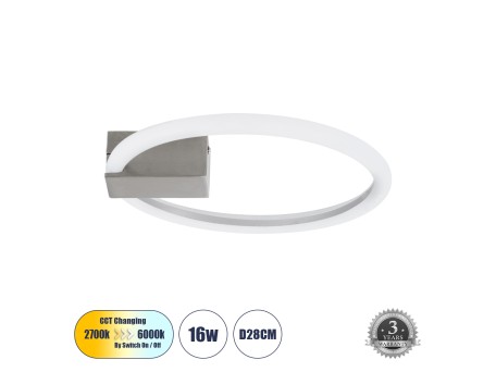 GLOBOSTAR® CINDERELLA 60979 Μοντέρνο Φωτιστικό Οροφής LED 16W 1792lm 360° AC 220-240V IP20 Ρυθμιζόμενο Λευκό CCT με On/Off 2700K/4500K/6000K - Lumileds SMD Chip - Νίκελ Βούρτσας - Μ28.5 x Π28.5 x Υ5cm - 3 Χρόνια Εγγύηση