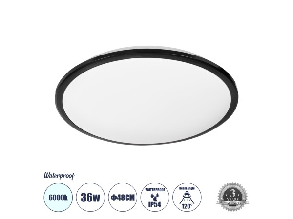 GLOBOSTAR® TUFFIN 60998 Φωτιστικό Πλαφονιέρα Οροφής LED 36W 4140lm 120° AC 220-240V Αδιάβροχο IP54 Ψυχρό Λευκό 6000K - Lumileds SMD Chip - Μαύρο Ματ & Λευκό Γαλακτερό - Μ48 x Π48 x Υ6.5cm - 3 Χρόνια Εγγύηση GLOBOSTAR® TUFFIN 60998 Φωτιστικό Πλαφονιέρα Οροφής LED 36W 4140lm 120° AC 220-240V Αδιάβροχο IP54 Ψυχρό Λευκό 6000K - Lumileds SMD Chip - Μαύρο Ματ & Λευκό Γαλακτερό - Μ48 x Π48 x Υ6.5cm - 3 Χρόνια Εγγύηση