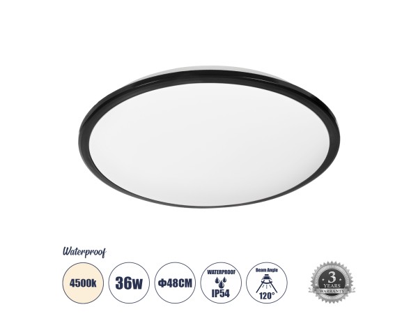 GLOBOSTAR® TUFFIN 60999 Φωτιστικό Πλαφονιέρα Οροφής LED 36W 3960lm 120° AC 220-240V Αδιάβροχο IP54 Φυσικό Λευκό 4500K - Lumileds SMD Chip - Μαύρο Ματ & Λευκό Γαλακτερό - Μ48 x Π48 x Υ6.5cm - 3 Χρόνια Εγγύηση GLOBOSTAR® TUFFIN 60999 Φωτιστικό Πλαφονιέρα Οροφής LED 36W 3960lm 120° AC 220-240V Αδιάβροχο IP54 Φυσικό Λευκό 4500K - Lumileds SMD Chip - Μαύρο Ματ & Λευκό Γαλακτερό - Μ48 x Π48 x Υ6.5cm - 3 Χρόνια Εγγύηση