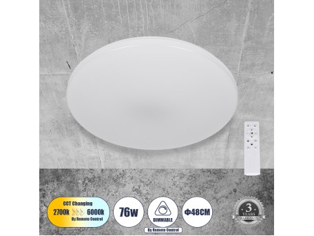 GLOBOSTAR® AVA 61017 Μοντέρνο Φωτιστικό Οροφής LED 76W 7600lm 120° AC 220-240V IP20 Ρυθμιζόμενο Λευκό CCT με Χειριστήριο από 2700K έως 6000K Dimmable - Lumileds SMD Chip - Λευκό Ματ - Μ48 x Π48 x Υ6.5cm - 3 Χρόνια Εγγύηση
