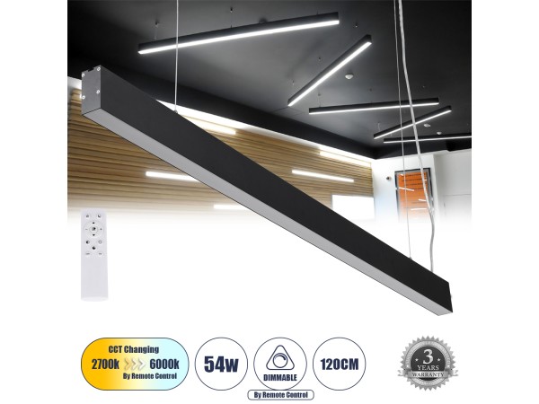 GLOBOSTAR® FELIX 61028-S Μοντέρνο Φωτιστικό Οροφής LED 54W 6500lm 120° AC 220-240V IP20 Ρυθμιζόμενο Λευκό CCT με Χειριστήριο από 2700K έως 6000K Dimmable - Lumileds SMD Chip - Μαύρο Ματ - Μ120 x Π3.5 x Υ7cm - 3 Χρόνια Εγγύηση