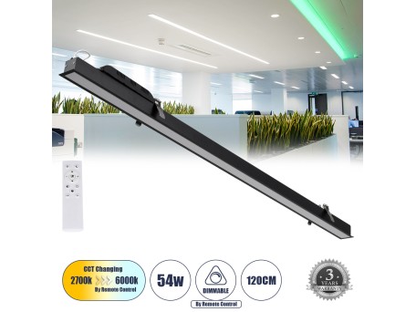 GLOBOSTAR® LUCA 61032 Μοντέρνο Φωτιστικό Οροφής LED 54W 6500lm 120° AC 220-240V IP20 Ρυθμιζόμενο Λευκό CCT με Χειριστήριο από 2700K έως 6000K Dimmable - Lumileds SMD Chip - Μαύρο Ματ - Μ121.5 x Π5 x Υ4cm - 3 Χρόνια Εγγύηση
