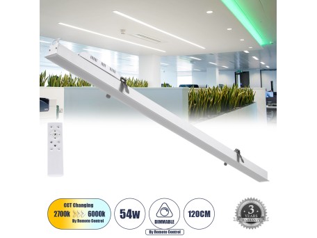 GLOBOSTAR® LUCA 61033 Μοντέρνο Φωτιστικό Οροφής LED 54W 6500lm 120° AC 220-240V IP20 Ρυθμιζόμενο Λευκό CCT με Χειριστήριο από 2700K έως 6000K Dimmable - Lumileds SMD Chip - Λευκό Ματ - Μ121.5 x Π5 x Υ4cm - 3 Χρόνια Εγγύηση