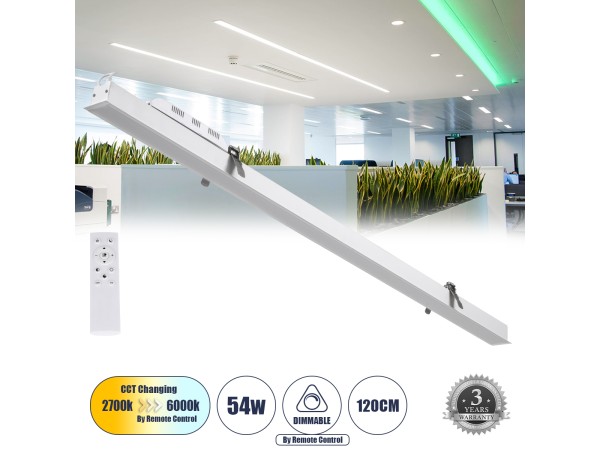 GLOBOSTAR® LUCA 61033 Μοντέρνο Φωτιστικό Οροφής LED 54W 6500lm 120° AC 220-240V IP20 Ρυθμιζόμενο Λευκό CCT με Χειριστήριο από 2700K έως 6000K Dimmable - Lumileds SMD Chip - Λευκό Ματ - Μ121.5 x Π5 x Υ4cm - 3 Χρόνια Εγγύηση GLOBOSTAR® LUCA 61033 Μοντέρνο Φωτιστικό Οροφής LED 54W 6500lm 120° AC 220-240V IP20 Ρυθμιζόμενο Λευκό CCT με Χειριστήριο από 2700K έως 6000K Dimmable - Lumileds SMD Chip - Λευκό Ματ - Μ121.5 x Π5 x Υ4cm - 3 Χρόνια Εγγύηση