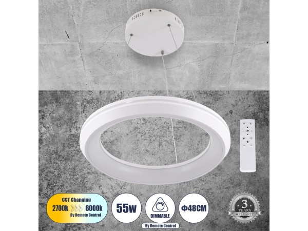 GLOBOSTAR® MELINA 61044 Μοντέρνο Κρεμαστό Φωτιστικό Οροφής LED 55W 6376lm 120° AC 220-240V IP20 Ρυθμιζόμενο Λευκό CCT με Χειριστήριο από 2700K έως 6000K Dimmable - Lumileds SMD Chip - Λευκό Ματ - Μ48 x Π48 x Υ6.5cm - 3 Χρόνια Εγγύηση GLOBOSTAR® MELINA 61044 Μοντέρνο Κρεμαστό Φωτιστικό Οροφής LED 55W 6376lm 120° AC 220-240V IP20 Ρυθμιζόμενο Λευκό CCT με Χειριστήριο από 2700K έως 6000K Dimmable - Lumileds SMD Chip - Λευκό Ματ - Μ48 x Π48 x Υ6.5cm - 3 Χρόνια Εγγύηση