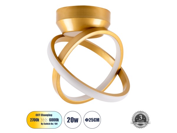 GLOBOSTAR® AMELIA 61054 Μοντέρνο Φωτιστικό Οροφής LED 20W 2400lm 300° AC 220-240V IP20 Ρυθμιζόμενο Λευκό CCT με On/Off 2700K/4500K/6000K - Lumileds SMD Chip - Χρυσό Βούρτσας - Μ24.5 x Π16 x Υ25cm - 3 Χρόνια Εγγύηση GLOBOSTAR® AMELIA 61054 Μοντέρνο Φωτιστικό Οροφής LED 20W 2400lm 300° AC 220-240V IP20 Ρυθμιζόμενο Λευκό CCT με On/Off 2700K/4500K/6000K - Lumileds SMD Chip - Χρυσό Βούρτσας - Μ24.5 x Π16 x Υ25cm - 3 Χρόνια Εγγύηση