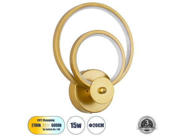 GLOBOSTAR® FREDDIE 61078 Μοντέρνο Φωτιστικό Τοίχου - Απλίκα LED 15W 1080lm 300° AC 220-240V IP20 Ρυθμιζόμενο Λευκό CCT με On/Off 2700K/4500K/6000K - Lumileds SMD Chip - Χρυσό Βούρτσας - Μ20 x Π7.5 x Υ25cm - 3 Χρόνια Εγγύηση GLOBOSTAR® FREDDIE 61078 Μοντέρνο Φωτιστικό Τοίχου - Απλίκα LED 15W 1080lm 300° AC 220-240V IP20 Ρυθμιζόμενο Λευκό CCT με On/Off 2700K/4500K/6000K - Lumileds SMD Chip - Χρυσό Βούρτσας - Μ20 x Π7.5 x Υ25cm - 3 Χρόνια Εγγύηση