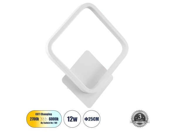 GLOBOSTAR® LENA 61080 Μοντέρνο Φωτιστικό Τοίχου - Απλίκα LED 12W 1440lm 300° AC 220-240V IP20 Ρυθμιζόμενο Λευκό CCT με On/Off 2700K/4500K/6000K - Lumileds SMD Chip - Λευκό Ματ - Μ25 x Π5.5 x Υ29.5cm - 3 Χρόνια Εγγύηση