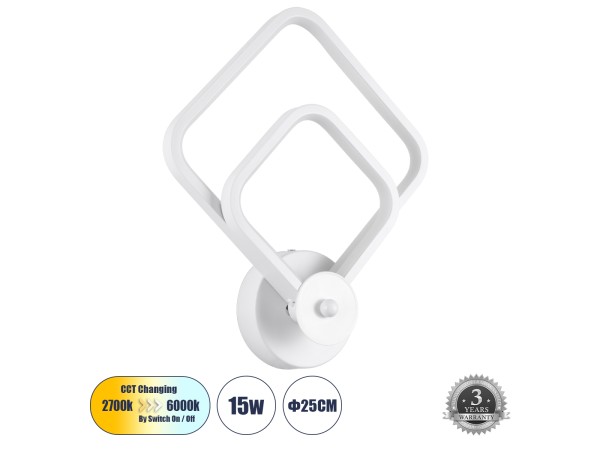 GLOBOSTAR® ANNA 61086 Μοντέρνο Φωτιστικό Τοίχου - Απλίκα LED 15W 1800lm 300° AC 220-240V IP20 Ρυθμιζόμενο Λευκό CCT με On/Off 2700K/4500K/6000K - Lumileds SMD Chip - Λευκό Ματ - Μ25 x Π8 x Υ30cm - 3 Χρόνια Εγγύηση