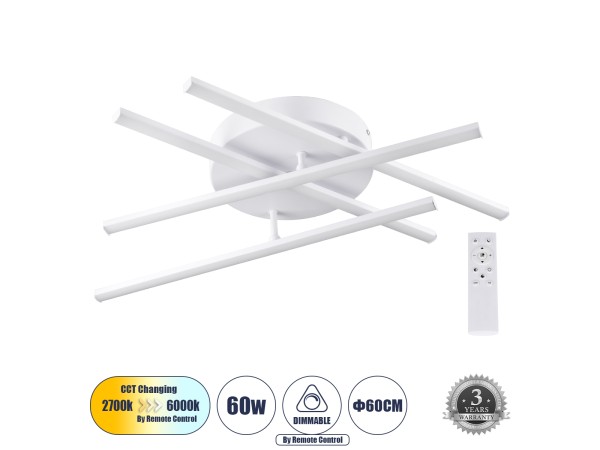 GLOBOSTAR® DRACO 61096 Μοντέρνο Φωτιστικό Οροφής LED 60W 7380lm 120° AC 220-240V IP20 Ρυθμιζόμενο Λευκό CCT με Χειριστήριο από 2700K έως 6000K Dimmable - Lumileds SMD Chip - Λευκό Ματ - Μ60 x Π60 x Υ11cm - 3 Χρόνια Εγγύηση GLOBOSTAR® DRACO 61096 Μοντέρνο Φωτιστικό Οροφής LED 60W 7380lm 120° AC 220-240V IP20 Ρυθμιζόμενο Λευκό CCT με Χειριστήριο από 2700K έως 6000K Dimmable - Lumileds SMD Chip - Λευκό Ματ - Μ60 x Π60 x Υ11cm - 3 Χρόνια Εγγύηση