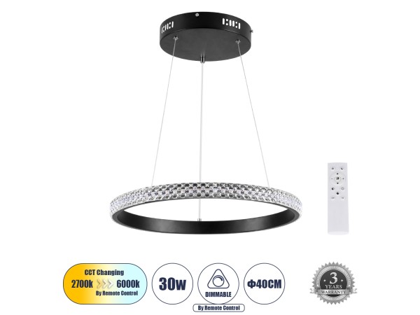 GLOBOSTAR® DIAMOND 61128 Μοντέρνο Κρεμαστό Φωτιστικό Οροφής LED 30W 3513lm 360° AC 220-240V IP20 Ρυθμιζόμενο Λευκό CCT με Χειριστήριο από 2700K έως 6000K Dimmable - Lumileds SMD Chip - Μαύρο Ματ - Μ40 x Π40 x Υ3cm - 3 Χρόνια Εγγύηση GLOBOSTAR® DIAMOND 61128 Μοντέρνο Κρεμαστό Φωτιστικό Οροφής LED 30W 3513lm 360° AC 220-240V IP20 Ρυθμιζόμενο Λευκό CCT με Χειριστήριο από 2700K έως 6000K Dimmable - Lumileds SMD Chip - Μαύρο Ματ - Μ40 x Π40 x Υ3cm - 3 Χρόνια Εγγύηση