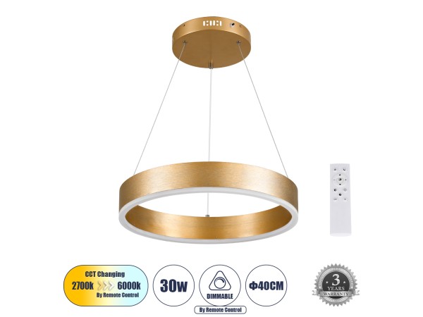GLOBOSTAR® VENOM 61175 Μοντέρνο Κρεμαστό Φωτιστικό Οροφής LED 30W 3513lm 120° AC 220-240V IP20 Ρυθμιζόμενο Λευκό CCT με Χειριστήριο από 2700K έως 6000K Dimmable - Lumileds SMD Chip - Χρυσό Βούρτσας - Μ40 x Π40 x Υ6.5cm - 3 Χρόνια Εγγύηση GLOBOSTAR® VENOM 61175 Μοντέρνο Κρεμαστό Φωτιστικό Οροφής LED 30W 3513lm 120° AC 220-240V IP20 Ρυθμιζόμενο Λευκό CCT με Χειριστήριο από 2700K έως 6000K Dimmable - Lumileds SMD Chip - Χρυσό Βούρτσας - Μ40 x Π40 x Υ6.5cm - 3 Χρόνια Εγγύηση