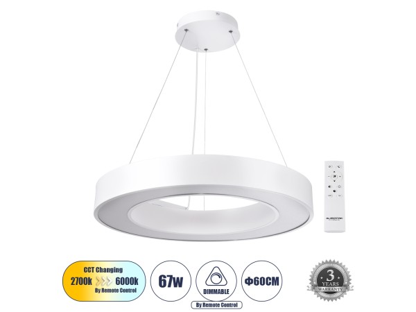 GLOBOSTAR® RA 61195 Μοντέρνο Κρεμαστό Φωτιστικό Οροφής LED 67W 7370lm 120° AC 220-240V IP20 Ρυθμιζόμενο Λευκό CCT με Χειριστήριο από 2700K έως 6000K Dimmable - Lumileds SMD Chip - Λευκό Ματ - Μ60 x Π60 x Υ8cm - 3 Χρόνια Εγγύηση GLOBOSTAR® RA 61195 Μοντέρνο Κρεμαστό Φωτιστικό Οροφής LED 67W 7370lm 120° AC 220-240V IP20 Ρυθμιζόμενο Λευκό CCT με Χειριστήριο από 2700K έως 6000K Dimmable - Lumileds SMD Chip - Λευκό Ματ - Μ60 x Π60 x Υ8cm - 3 Χρόνια Εγγύηση