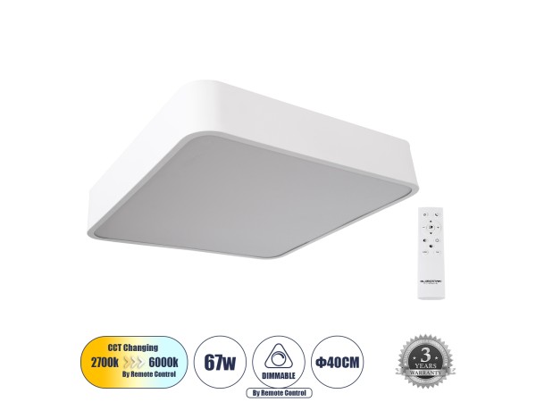 GLOBOSTAR® KAMALA 61207-S Μοντέρνο Φωτιστικό Οροφής LED 67W 7370lm 120° AC 220-240V IP20 Ρυθμιζόμενο Λευκό CCT με Χειριστήριο από 2700K έως 6000K Dimmable - Lumileds SMD Chip - Λευκό Ματ - Μ40 x Π40 x Υ8cm - 3 Χρόνια Εγγύηση GLOBOSTAR® KAMALA 61207-S Μοντέρνο Φωτιστικό Οροφής LED 67W 7370lm 120° AC 220-240V IP20 Ρυθμιζόμενο Λευκό CCT με Χειριστήριο από 2700K έως 6000K Dimmable - Lumileds SMD Chip - Λευκό Ματ - Μ40 x Π40 x Υ8cm - 3 Χρόνια Εγγύηση