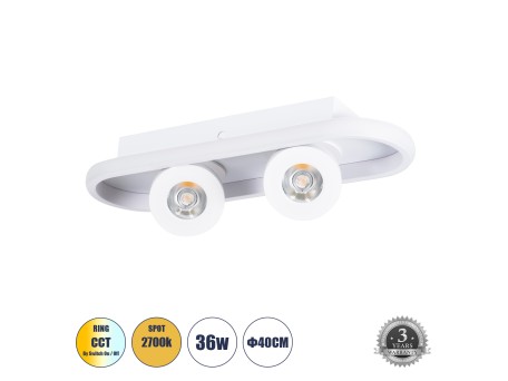 GLOBOSTAR® NESPO 61213 Μοντέρνο Φωτιστικό Οροφής LED 36W 4032lm 360° & 45° AC 220-240V IP20 Ρυθμιζόμενο Λευκό CCT με On/Off 2700K/4500K/6000K - Lumileds SMD Chip - Λευκό Ματ - Μ40 x Π13 x Υ6.5cm - 3 Χρόνια Εγγύηση