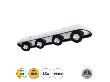 GLOBOSTAR® NESPO 61214 Μοντέρνο Φωτιστικό Οροφής LED 48W 5376lm 360° & 45° AC 220-240V IP20 Ρυθμιζόμενο Λευκό CCT με On/Off 2700K/4500K/6000K - Lumileds SMD Chip - Μαύρο Ματ - Μ80 x Π13 x Υ6.5cm - 3 Χρόνια Εγγύηση