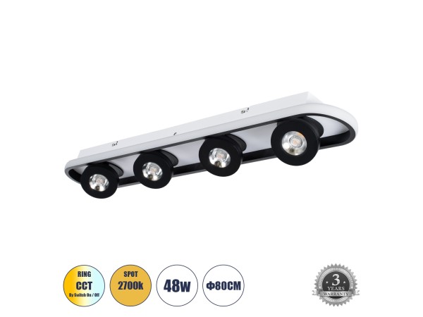 GLOBOSTAR® NESPO 61214 Μοντέρνο Φωτιστικό Οροφής LED 48W 5376lm 360° & 45° AC 220-240V IP20 Ρυθμιζόμενο Λευκό CCT με On/Off 2700K/4500K/6000K - Lumileds SMD Chip - Μαύρο Ματ - Μ80 x Π13 x Υ6.5cm - 3 Χρόνια Εγγύηση