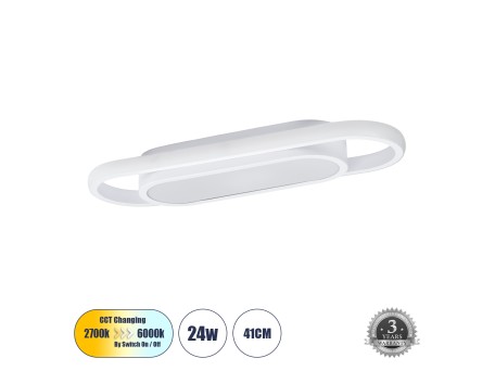GLOBOSTAR® IGOR 61217 Μοντέρνο Φωτιστικό Οροφής LED 24W 2880lm 210° AC 220-240V IP20 Ρυθμιζόμενο Λευκό CCT με On/Off 2700K/4500K/6000K - Lumileds SMD Chip - Λευκό Ματ - Μ41 x Π13 x Υ4.5cm - 3 Χρόνια Εγγύηση