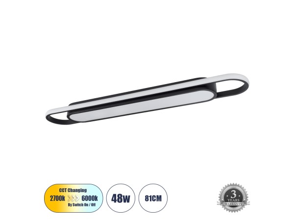 GLOBOSTAR® IGOR 61218 Μοντέρνο Φωτιστικό Οροφής LED 48W 5760lm 210° AC 220-240V IP20 Ρυθμιζόμενο Λευκό CCT με On/Off 2700K/4500K/6000K - Lumileds SMD Chip - Μαύρο Ματ - Μ81 x Π13 x Υ4.5cm - 3 Χρόνια Εγγύηση