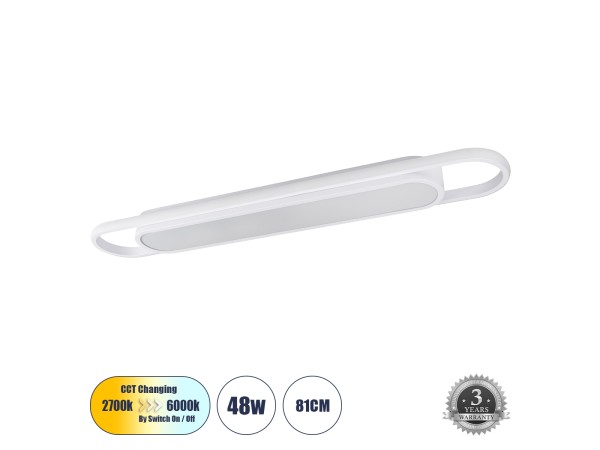 GLOBOSTAR® IGOR 61219 Μοντέρνο Φωτιστικό Οροφής LED 48W 5760lm 210° AC 220-240V IP20 Ρυθμιζόμενο Λευκό CCT με On/Off 2700K/4500K/6000K - Lumileds SMD Chip - Λευκό Ματ - Μ81 x Π13 x Υ4.5cm - 3 Χρόνια Εγγύηση GLOBOSTAR® IGOR 61219 Μοντέρνο Φωτιστικό Οροφής LED 48W 5760lm 210° AC 220-240V IP20 Ρυθμιζόμενο Λευκό CCT με On/Off 2700K/4500K/6000K - Lumileds SMD Chip - Λευκό Ματ - Μ81 x Π13 x Υ4.5cm - 3 Χρόνια Εγγύηση