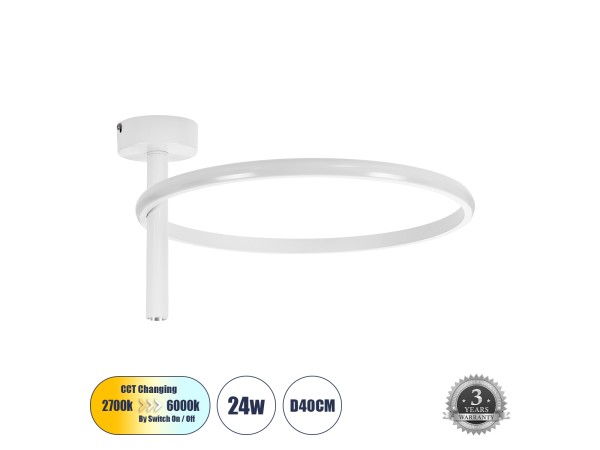 GLOBOSTAR® VERONA 61221 Μοντέρνο Φωτιστικό Οροφής LED 24W 2688lm 360° AC 220-240V IP20 Ρυθμιζόμενο Λευκό CCT με On/Off 2700K/4500K/6000K - Lumileds SMD Chip - Λευκό Ματ - Μ40 x Π40 x Υ23cm - 3 Χρόνια Εγγύηση