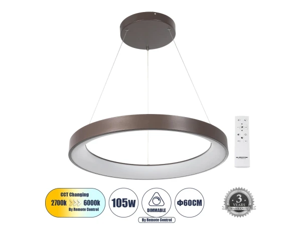 GLOBOSTAR® SALEM 61248 Μοντέρνο Κρεμαστό Φωτιστικό Οροφής LED 105W 12075lm 120° AC 220-240V IP20 Ρυθμιζόμενο Λευκό CCT με Χειριστήριο από 2700K έως 6000K Dimmable - Lumileds SMD Chip - Καφέ Ματ - Μ60 x Π60 x Υ6cm - 3 Χρόνια Εγγύηση GLOBOSTAR® SALEM 61248 Μοντέρνο Κρεμαστό Φωτιστικό Οροφής LED 105W 12075lm 120° AC 220-240V IP20 Ρυθμιζόμενο Λευκό CCT με Χειριστήριο από 2700K έως 6000K Dimmable - Lumileds SMD Chip - Καφέ Ματ - Μ60 x Π60 x Υ6cm - 3 Χρόνια Εγγύηση