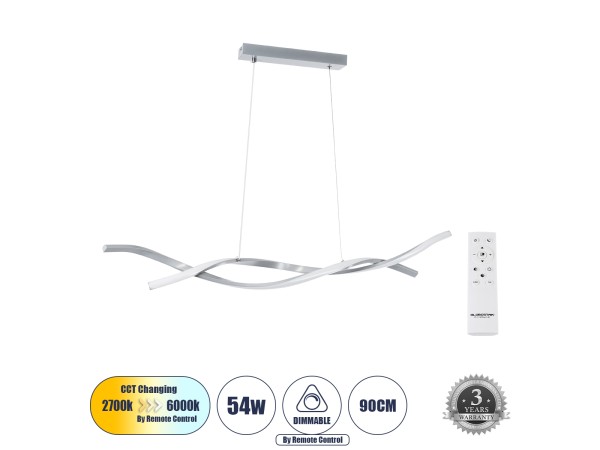 GLOBOSTAR® MORALES 61277 Μοντέρνο Κρεμαστό Φωτιστικό Οροφής LED 54W 6048lm 300° AC 220-240V IP20 Ρυθμιζόμενο Λευκό CCT με Χειριστήριο από 2700K έως 6000K Dimmable - Lumileds SMD Chip - Νίκελ Βούρτσας - Μ90 x Π14 x Υ14cm - 3 Χρόνια Εγγύηση GLOBOSTAR® MORALES 61277 Μοντέρνο Κρεμαστό Φωτιστικό Οροφής LED 54W 6048lm 300° AC 220-240V IP20 Ρυθμιζόμενο Λευκό CCT με Χειριστήριο από 2700K έως 6000K Dimmable - Lumileds SMD Chip - Νίκελ Βούρτσας - Μ90 x Π14 x Υ14cm - 3 Χρόνια Εγγύηση