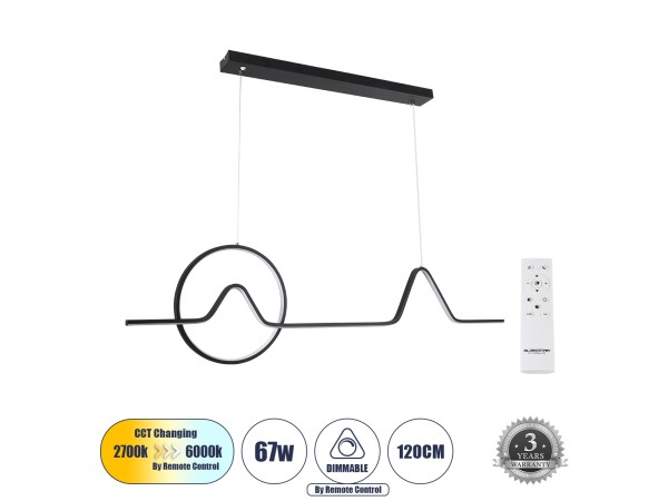 GLOBOSTAR® WINDY 61292 Μοντέρνο Κρεμαστό Φωτιστικό Οροφής LED 67W 7504lm 300° AC 220-240V IP20 Ρυθμιζόμενο Λευκό CCT με Χειριστήριο από 2700K έως 6000K Dimmable - Lumileds SMD Chip - Μαύρο Ματ - Μ120 x Π4 x Υ30cm - 3 Χρόνια Εγγύηση GLOBOSTAR® WINDY 61292 Μοντέρνο Κρεμαστό Φωτιστικό Οροφής LED 67W 7504lm 300° AC 220-240V IP20 Ρυθμιζόμενο Λευκό CCT με Χειριστήριο από 2700K έως 6000K Dimmable - Lumileds SMD Chip - Μαύρο Ματ - Μ120 x Π4 x Υ30cm - 3 Χρόνια Εγγύηση