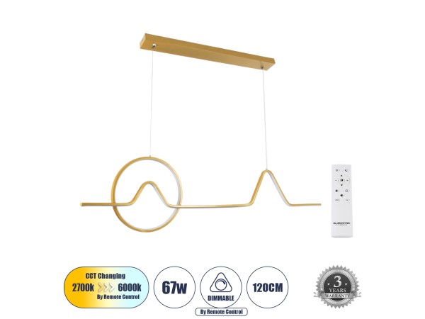 GLOBOSTAR® WINDY 61293 Μοντέρνο Κρεμαστό Φωτιστικό Οροφής LED 67W 7504lm 300° AC 220-240V IP20 Ρυθμιζόμενο Λευκό CCT με Χειριστήριο από 2700K έως 6000K Dimmable - Lumileds SMD Chip - Χρυσό Βούρτσας - Μ120 x Π4 x Υ30cm - 3 Χρόνια Εγγύηση GLOBOSTAR® WINDY 61293 Μοντέρνο Κρεμαστό Φωτιστικό Οροφής LED 67W 7504lm 300° AC 220-240V IP20 Ρυθμιζόμενο Λευκό CCT με Χειριστήριο από 2700K έως 6000K Dimmable - Lumileds SMD Chip - Χρυσό Βούρτσας - Μ120 x Π4 x Υ30cm - 3 Χρόνια Εγγύηση