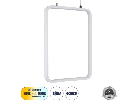 GLOBOSTAR® NEROBA 61303 Μοντέρνο Κρεμαστό Φωτιστικό Οροφής LED 18W 1980lm 360° AC 220-240V IP20 Ρυθμιζόμενο Λευκό CCT με On/Off 2700K/4500K/6000K - Lumileds SMD Chip - Λευκό Ματ - Μ29 x Π2 x Υ36cm - 3 Χρόνια Εγγύηση