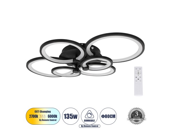 GLOBOSTAR® ROYAL-R 61323 Μοντέρνο Φωτιστικό Οροφής LED 135W 16200lm 360° AC 220-240V IP20 Ρυθμιζόμενο Λευκό CCT με Χειριστήριο από 2700K έως 6000K Dimmable - Lumileds SMD Chip - Μαύρο Ματ - Μ80.5 x Π59 x Υ12cm - 3 Χρόνια Εγγύηση GLOBOSTAR® ROYAL-R 61323 Μοντέρνο Φωτιστικό Οροφής LED 135W 16200lm 360° AC 220-240V IP20 Ρυθμιζόμενο Λευκό CCT με Χειριστήριο από 2700K έως 6000K Dimmable - Lumileds SMD Chip - Μαύρο Ματ - Μ80.5 x Π59 x Υ12cm - 3 Χρόνια Εγγύηση