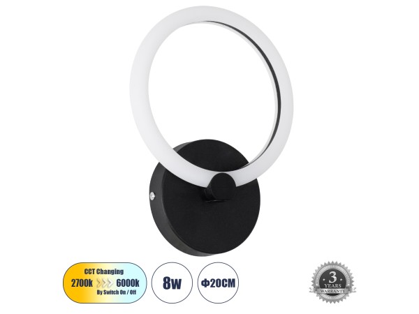 GLOBOSTAR® MATILDA 61339 Μοντέρνο Φωτιστικό Τοίχου - Απλίκα LED 8W 960lm 360° AC 220-240V IP20 Ρυθμιζόμενο Λευκό CCT με On/Off 2700K/4500K/6000K - Lumileds SMD Chip - Μαύρο Ματ - Μ20 x Π5 x Υ25.5cm - 3 Χρόνια Εγγύηση GLOBOSTAR® MATILDA 61339 Μοντέρνο Φωτιστικό Τοίχου - Απλίκα LED 8W 960lm 360° AC 220-240V IP20 Ρυθμιζόμενο Λευκό CCT με On/Off 2700K/4500K/6000K - Lumileds SMD Chip - Μαύρο Ματ - Μ20 x Π5 x Υ25.5cm - 3 Χρόνια Εγγύηση