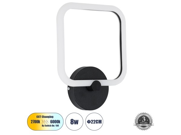 GLOBOSTAR® ELIZA 61343 Μοντέρνο Φωτιστικό Τοίχου - Απλίκα LED 8W 960lm 360° AC 220-240V IP20 Ρυθμιζόμενο Λευκό CCT με On/Off 2700K/4500K/6000K - Lumileds SMD Chip - Μαύρο Ματ - Μ22 x Π5 x Υ28.5cm - 3 Χρόνια Εγγύηση