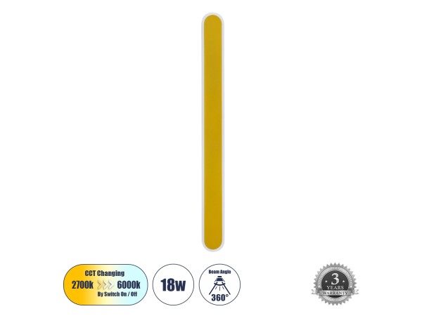 GLOBOSTAR® HOUSTON 61348 Μοντέρνο Φωτιστικό Τοίχου - Απλίκα LED 18W 2160lm 360° AC 220-240V IP20 Ρυθμιζόμενο Λευκό CCT με On/Off 2700K/4500K/6000K - Lumileds SMD Chip - Χρυσό Βούρτσας - Μ6 x Π3 x Υ60cm - 3 Χρόνια Εγγύηση