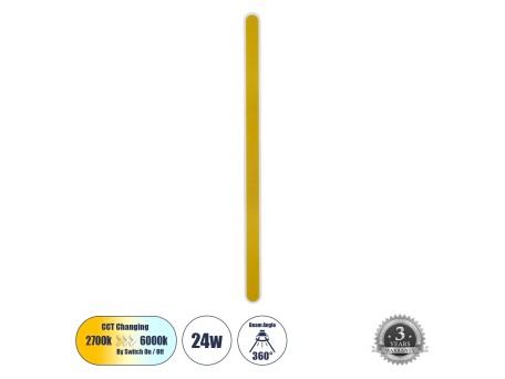GLOBOSTAR® HOUSTON 61350 Μοντέρνο Φωτιστικό Τοίχου - Απλίκα LED 24W 2880lm 360° AC 220-240V IP20 Ρυθμιζόμενο Λευκό CCT με On/Off 2700K/4500K/6000K - Lumileds SMD Chip - Χρυσό Βούρτσας - Μ6 x Π3 x Υ100cm - 3 Χρόνια Εγγύηση