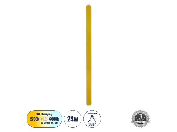 GLOBOSTAR® HOUSTON 61350 Μοντέρνο Φωτιστικό Τοίχου - Απλίκα LED 24W 2880lm 360° AC 220-240V IP20 Ρυθμιζόμενο Λευκό CCT με On/Off 2700K/4500K/6000K - Lumileds SMD Chip - Χρυσό Βούρτσας - Μ6 x Π3 x Υ100cm - 3 Χρόνια Εγγύηση