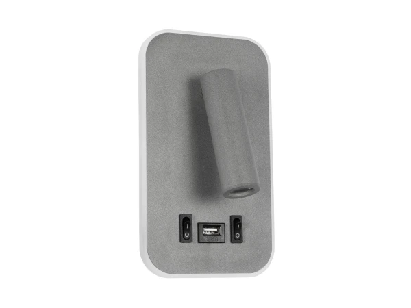 GLOBOSTAR® LADY-O 61365 Μοντέρνο Φωτιστικό Τοίχου - Απλίκα Ξενοδοχείου Reading Light με Φορτιστή USB 3A LED 10W 1000lm 36° & 360° AC 220-240V IP20 Φυσικό Λευκό 4500K - Bridgelux COB Chip & TÜV SÜD Driver - Γκρι Ματ - Μ10.5 x Π10 x Υ18.5cm - 3 Χρόνια Εγγύη