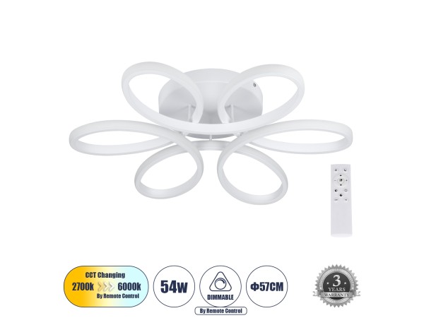 GLOBOSTAR® MARGARET 61401 Μοντέρνο Φωτιστικό Οροφής LED 54W 6210lm 360° AC 220-240V IP20 Ρυθμιζόμενο Λευκό CCT με Χειριστήριο από 2700K έως 6000K Dimmable - Lumileds SMD Chip - Λευκό Ματ - Μ57 x Π57 x Υ12cm - 3 Χρόνια Εγγύηση GLOBOSTAR® MARGARET 61401 Μοντέρνο Φωτιστικό Οροφής LED 54W 6210lm 360° AC 220-240V IP20 Ρυθμιζόμενο Λευκό CCT με Χειριστήριο από 2700K έως 6000K Dimmable - Lumileds SMD Chip - Λευκό Ματ - Μ57 x Π57 x Υ12cm - 3 Χρόνια Εγγύηση