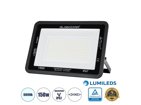 GLOBOSTAR® ATLAS 61428 Προβολέας LED 150W 18750lm 120° AC 220-240V Αδιάβροχο IP67 Ψυχρό Λευκό 6000K - Lumileds SMD Chip - TÜV Rheinland Certified - Μαύρο Ματ - Μ32 x Π4 x Υ23cm - 5 Χρόνια Εγγύηση GLOBOSTAR® ATLAS 61428 Προβολέας LED 150W 18750lm 120° AC 220-240V Αδιάβροχο IP67 Ψυχρό Λευκό 6000K - Lumileds SMD Chip - TÜV Rheinland Certified - Μαύρο Ματ - Μ32 x Π4 x Υ23cm - 5 Χρόνια Εγγύηση