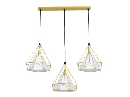 GLOBOSTAR® EIFFEL 61571 Vintage Κρεμαστό Φωτιστικό Οροφής με Ντουί 3 x E27 AC 220-240V IP20 - Χρυσό & Λευκό - Μ68 x Π25 x Υ130cm