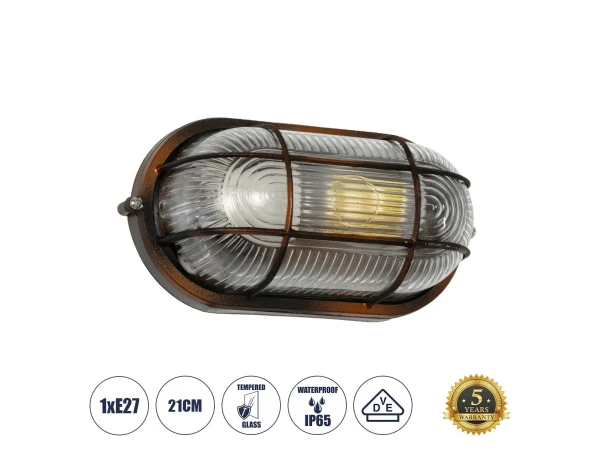 GLOBOSTAR® BOATLIGHT 61622 Vintage Φωτιστικό Καραβοχελώνα Τοίχου & Οροφής με Ντουί 1 x E27 AC 220-240V Αδιάβροχο IP65 - Χάλκινο Παλαιωμένο Εφέ Σκουριάς Ματ - Μ21 x Π10.4 x Υ9cm