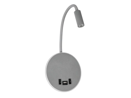 GLOBOSTAR® GOOSE 61694 Μοντέρνο Φωτιστικό Τοίχου - Απλίκα Ξενοδοχείου Reading Light με Φορτιστή USB 3A LED 6W 600lm 36° & 360° AC 220-240V IP20 Θερμό Λευκό 2700K - CREE XPE & Lumileds SMD Chip - Γκρι Ανθρακί Ματ - Μ15.5 x Π15 x Υ30.5cm - 3 Χρόνια Εγγύηση