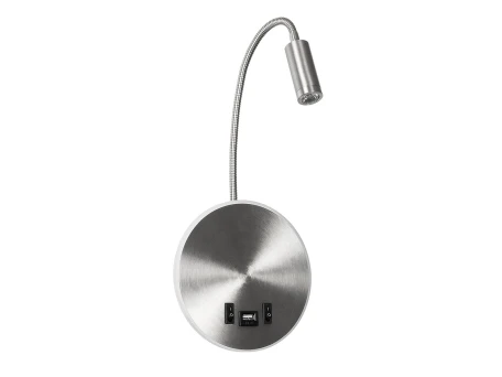 GLOBOSTAR® GOOSE 61696 Μοντέρνο Φωτιστικό Τοίχου - Απλίκα Ξενοδοχείου Reading Light με Φορτιστή USB 3A LED 6W 540lm 36° & 360° AC 220-240V IP20 Θερμό Λευκό 2700K - CREE XPE & Lumileds SMD Chip - Νίκελ Βούρτσας - Μ15.5 x Π15 x Υ30.5cm - 3 Χρόνια Εγγύηση
