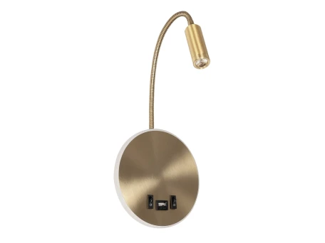 GLOBOSTAR® GOOSE 61697 Μοντέρνο Φωτιστικό Τοίχου - Απλίκα Ξενοδοχείου Reading Light με Φορτιστή USB 3A LED 6W 540lm 36° & 360° AC 220-240V IP20 Θερμό Λευκό 2700K - CREE XPE & Lumileds SMD Chip - Χρυσό Βούρτσας - Μ15.5 x Π15 x Υ30.5cm - 3 Χρόνια Εγγύηση