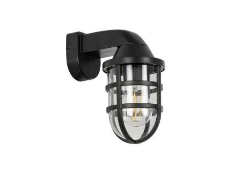 GLOBOSTAR® AGRE 61711 Μοντέρνο Φωτιστικό Τοίχου - Απλίκα με Ντουί 1 x E27 AC 220-240V Αδιάβροχο IP65 - Μάυρο & Διάφανο - Μ18 x Π11.5 x Υ22cm